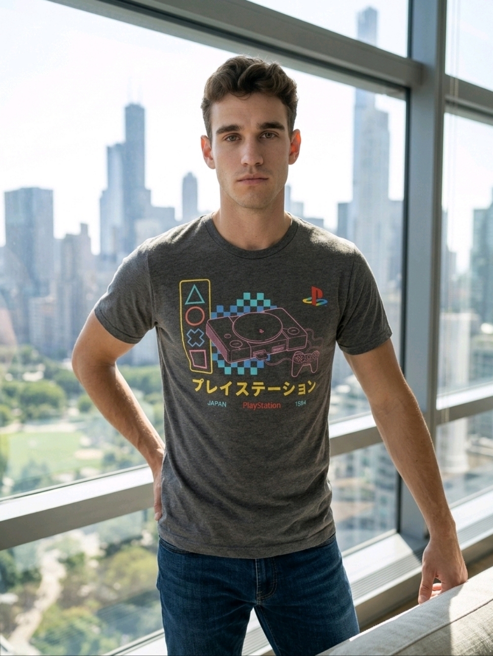 NWT Sony 90's PlayStation Gray Heather SS Tee ~sz S